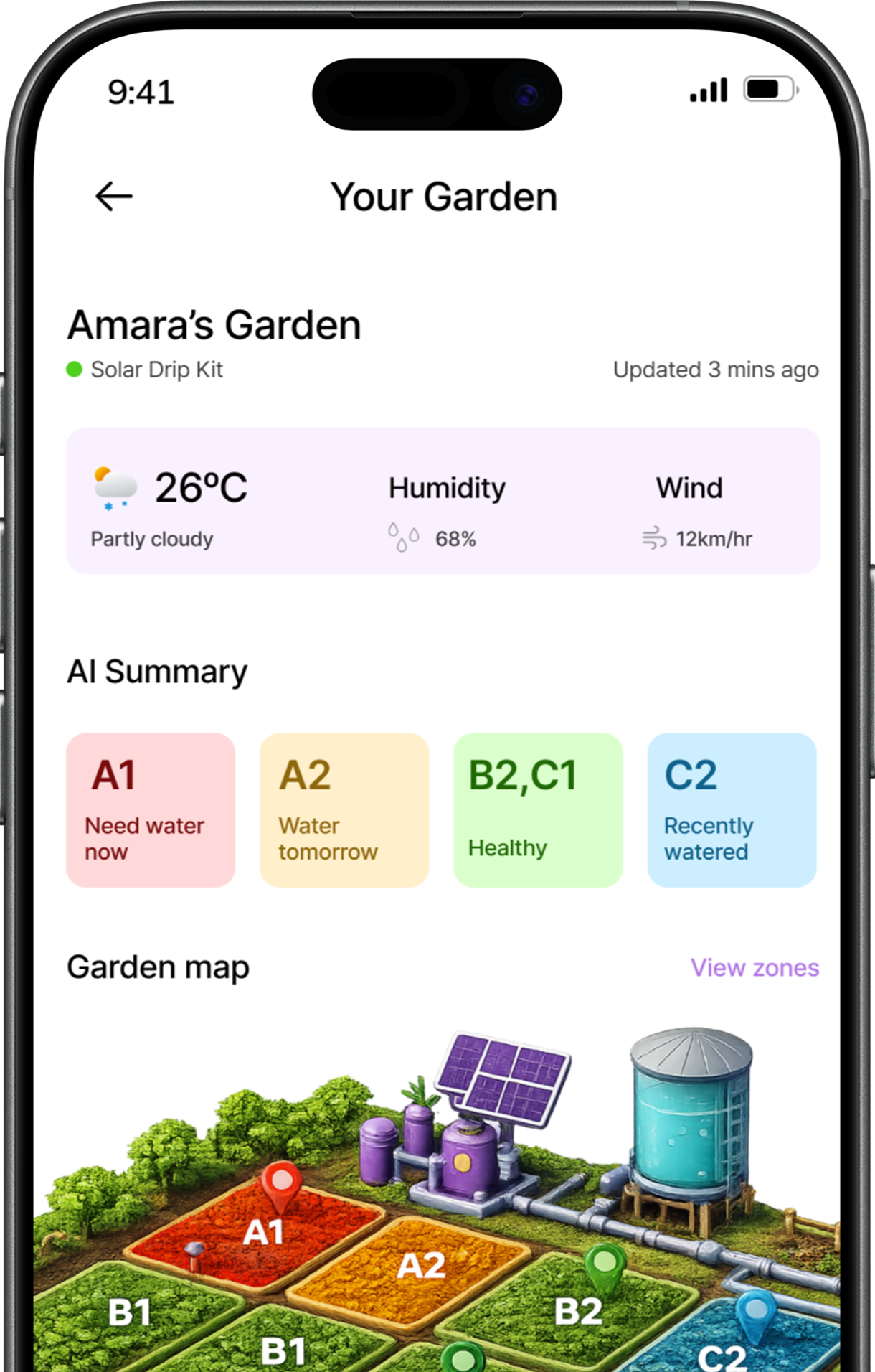 Sandi AI satellite weather app screen